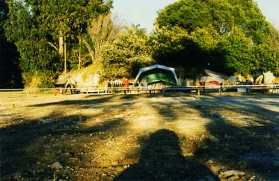 the site office as seen behind the string-lines defining the buildings foundations