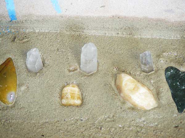 Gems in the still-wet mortar ready for the chips 