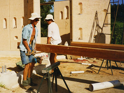 poles being lifted to working height
