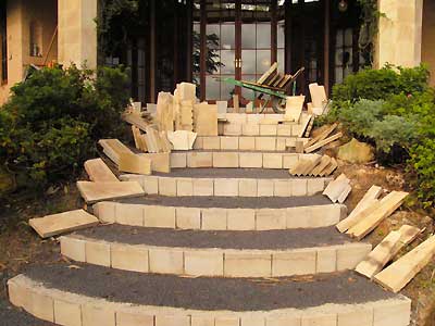 The steps  ready for laying the sandstone